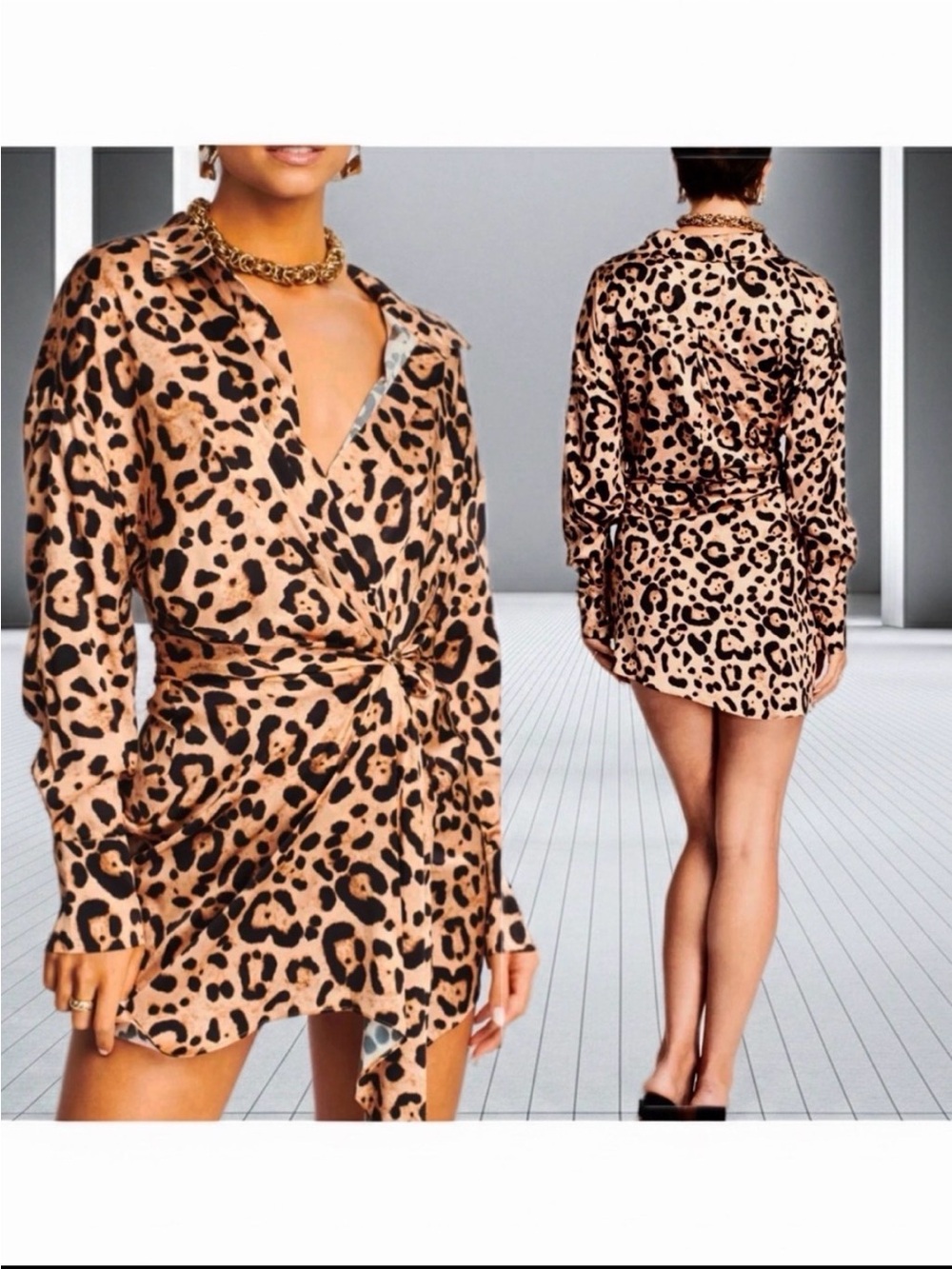 SER.O.YA Demi Silk Leopard Print Wrap Mini Dress (Retrofete) Size S NWT
